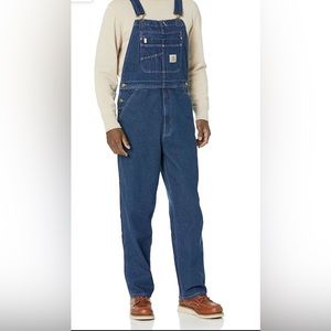 Carhartt Mens Work Bib Overalls Denim Loose Fit 36 x 34 Blue NEW